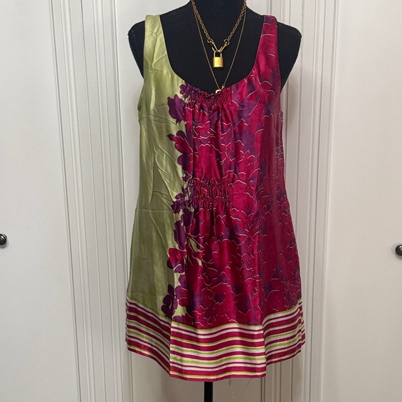 CAbi Silk Green and Pink Floral Tunic #103 Vintage - Picture 1 of 4